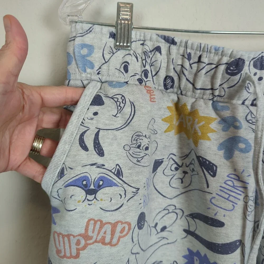 Disney Critter Lounge elastic waist sweat pants wide leg Grey Multi-Color Size L